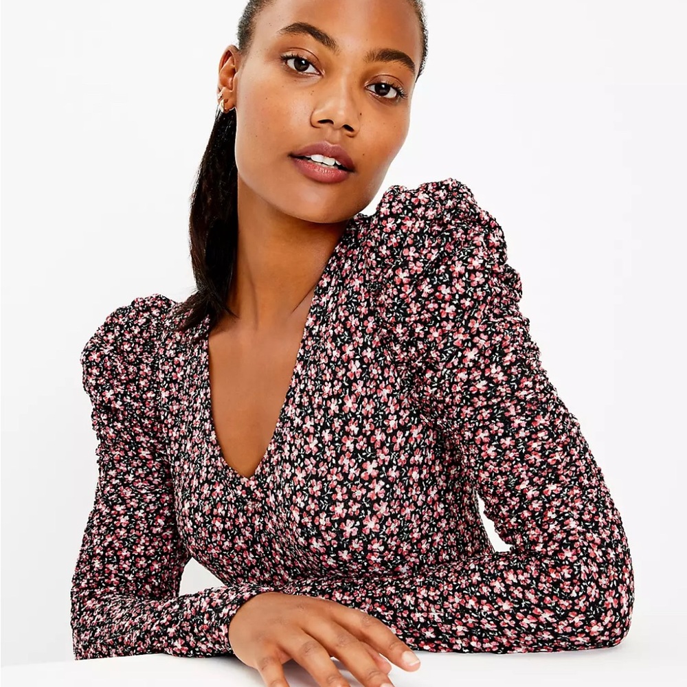 LOFT Black and Pink Floral Blouse